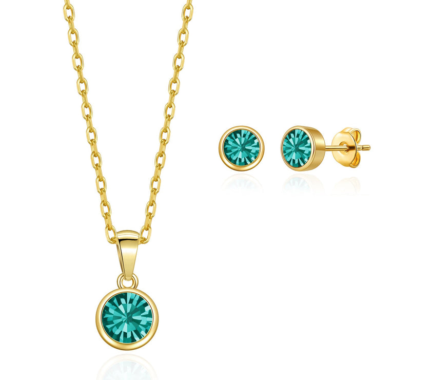 Gold Plated December (Blue Topaz) Birthstone Necklace & Earrings Set Created with Zircondia® Crystals