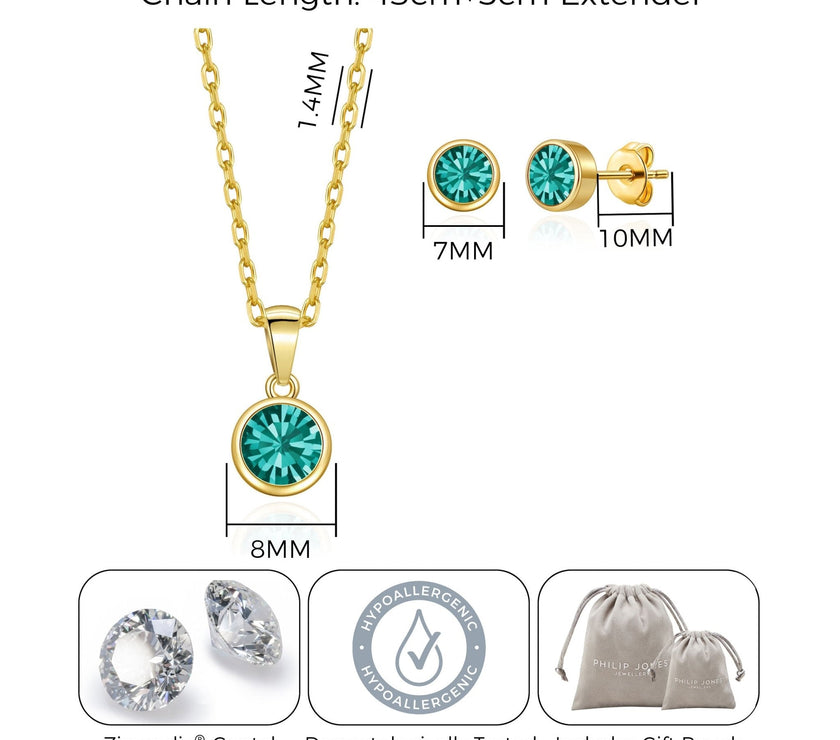 Gold Plated December (Blue Topaz) Birthstone Necklace & Earrings Set Created with Zircondia® Crystals