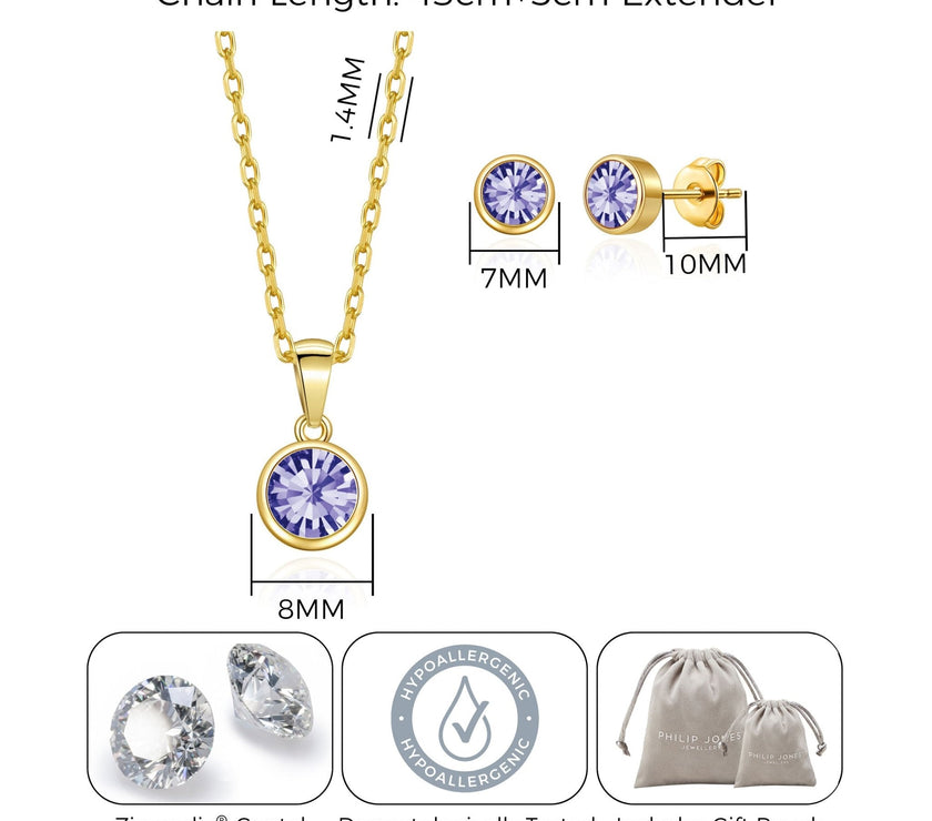Gold Plated February (Amethyst) Birthstone Necklace & Earrings Set Created with Zircondia® Crystals