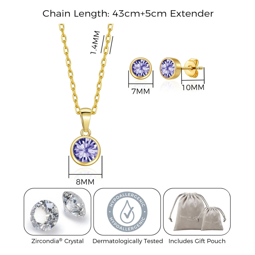 Gold Plated February (Amethyst) Birthstone Necklace & Earrings Set Created with Zircondia® Crystals