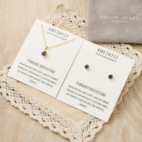 Gold Plated February (Amethyst) Birthstone Necklace & Earrings Set Created with Zircondia® Crystals