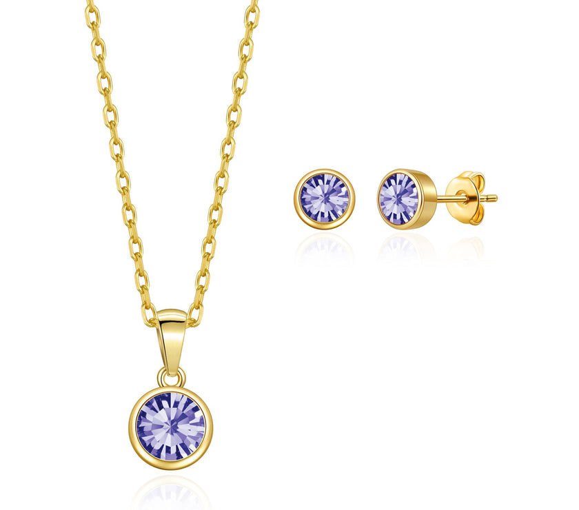 Gold Plated February (Amethyst) Birthstone Necklace & Earrings Set Created with Zircondia® Crystals