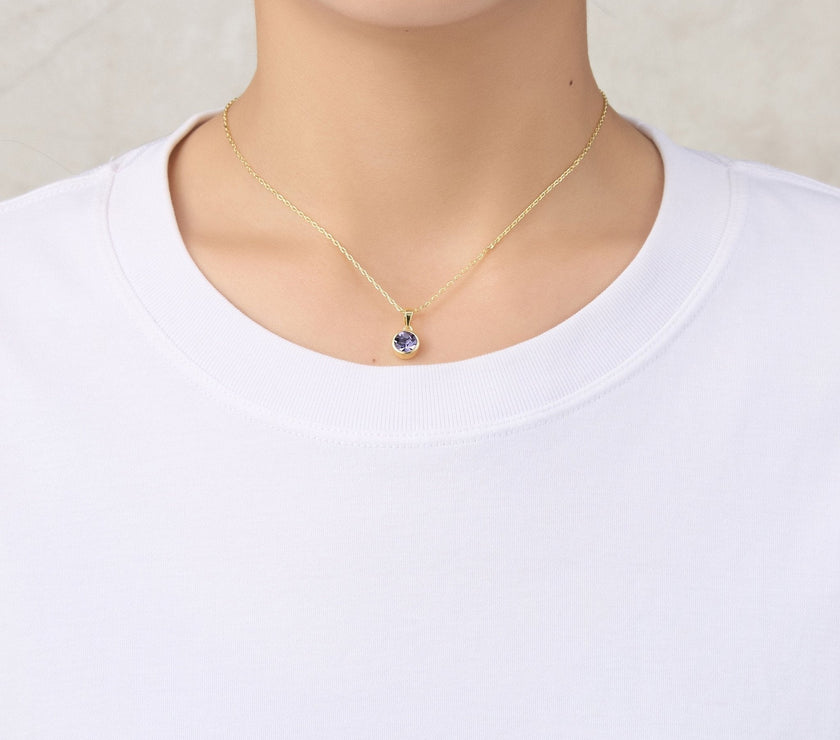 Gold Plated February (Amethyst) Birthstone Necklace & Earrings Set Created with Zircondia® Crystals