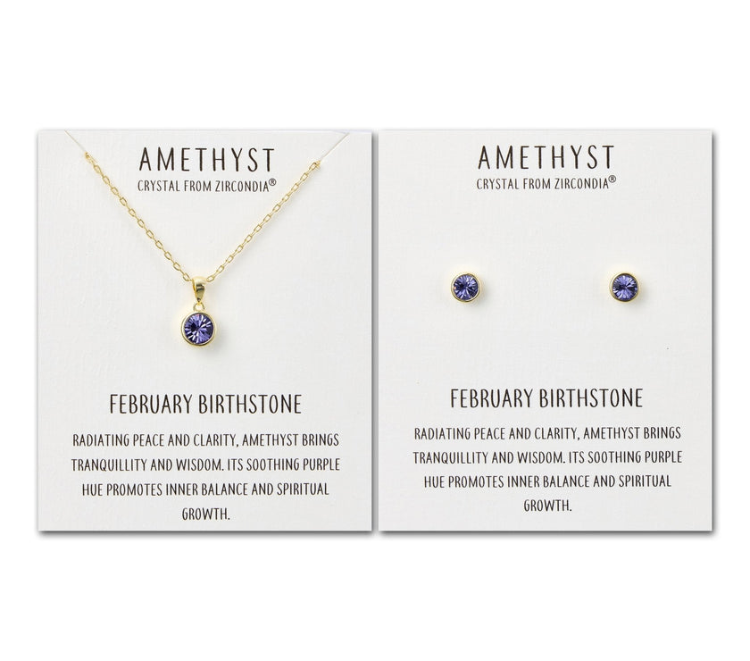 Gold Plated February (Amethyst) Birthstone Necklace & Earrings Set Created with Zircondia® Crystals