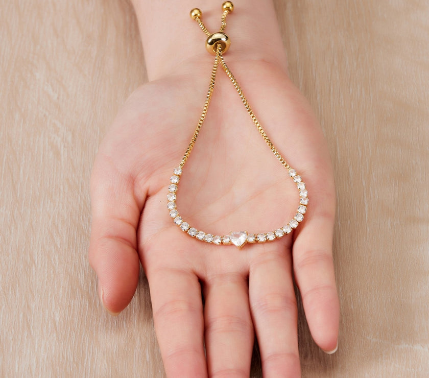 Gold Plated I Couldn't Say I Do Without You Heart Solitaire Bracelet with Zircondia® Crystals