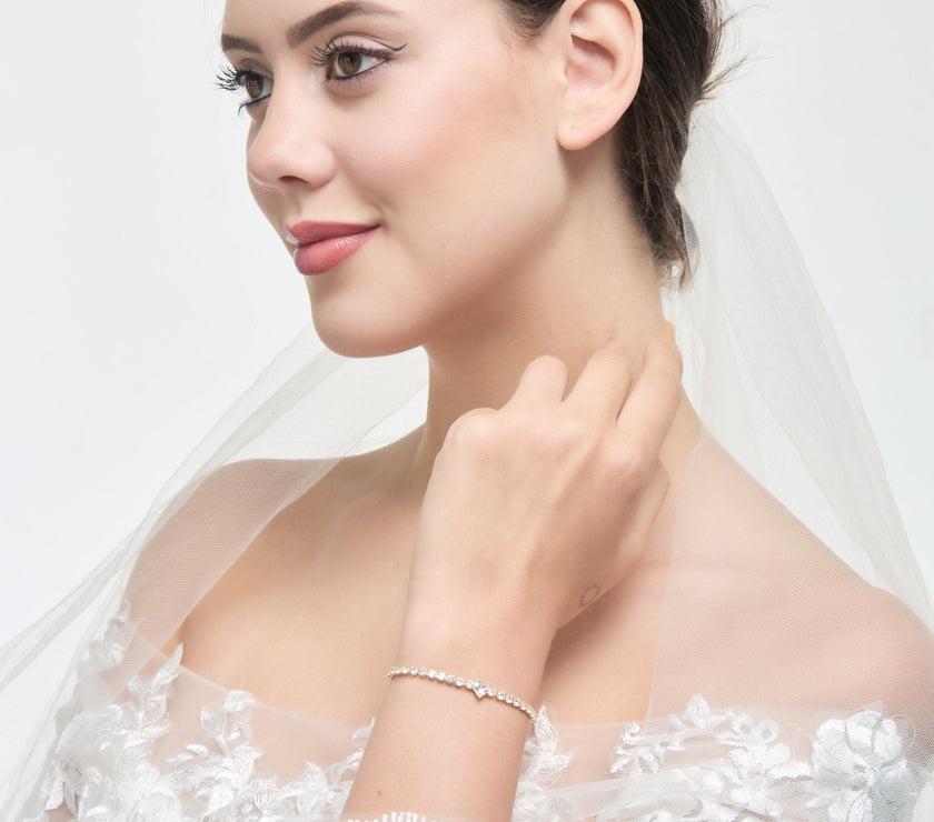 Gold Plated I Couldn't Say I Do Without You Heart Solitaire Bracelet with Zircondia® Crystals