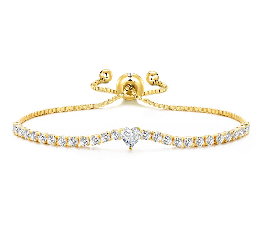 Gold Plated I Couldn't Say I Do Without You Heart Solitaire Bracelet with Zircondia® Crystals
