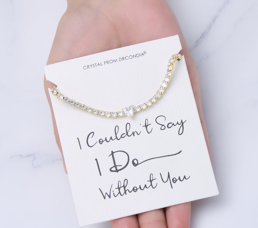 Gold Plated I Couldn't Say I Do Without You Heart Solitaire Bracelet with Zircondia® Crystals