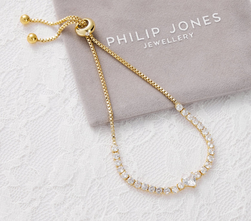Gold Plated I Couldn't Say I Do Without You Heart Solitaire Bracelet with Zircondia® Crystals