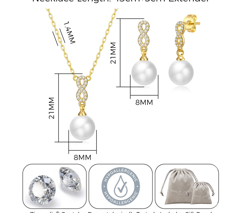 Gold Plated I Couldn't Say I Do Without You Infinity Pearl Drop Set with Zircondia® Crystals