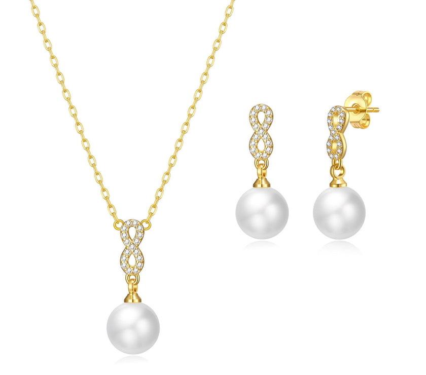 Gold Plated I Couldn't Say I Do Without You Infinity Pearl Drop Set with Zircondia® Crystals