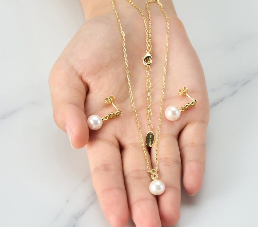 Gold Plated I Couldn't Say I Do Without You Infinity Pearl Drop Set with Zircondia® Crystals