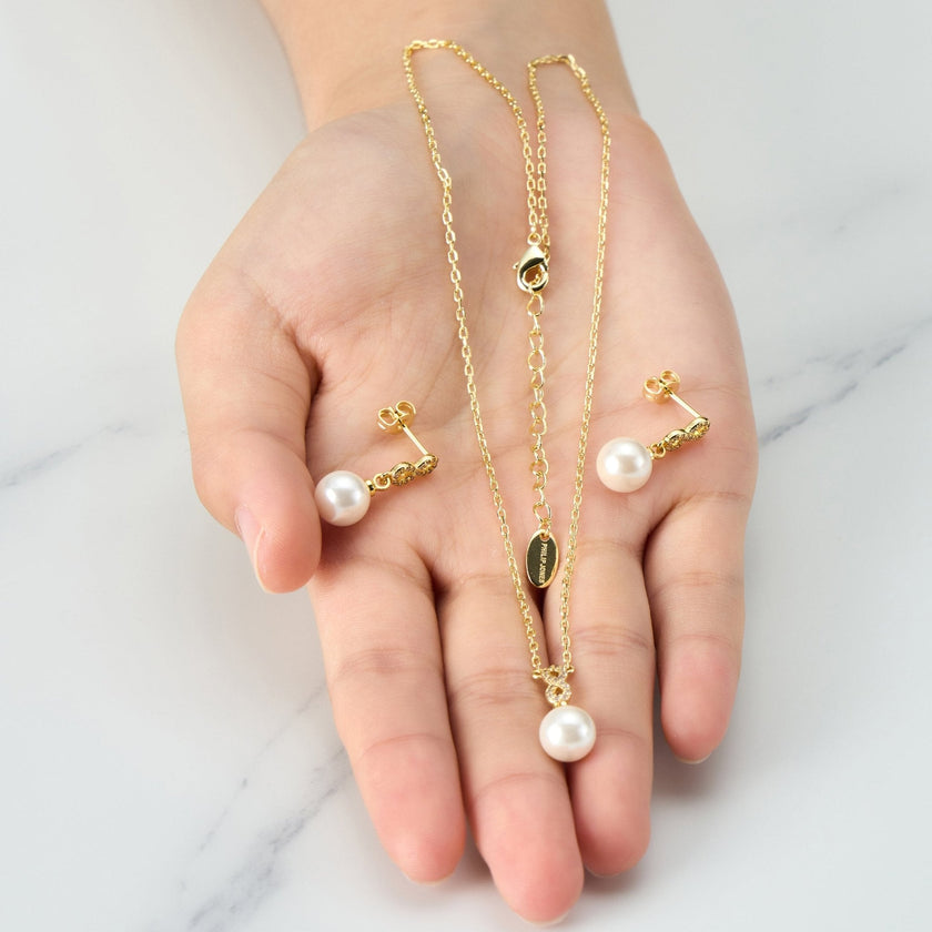 Gold Plated I Couldn't Say I Do Without You Infinity Pearl Drop Set with Zircondia® Crystals