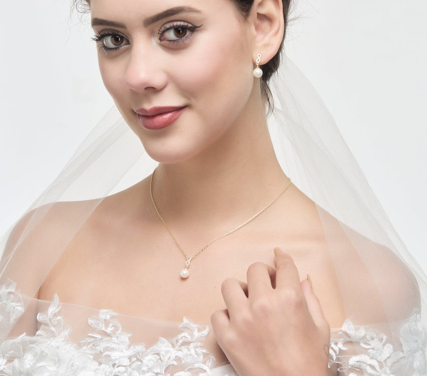 Gold Plated I Couldn't Say I Do Without You Infinity Pearl Drop Set with Zircondia® Crystals