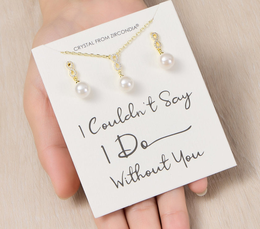 Gold Plated I Couldn't Say I Do Without You Infinity Pearl Drop Set with Zircondia® Crystals