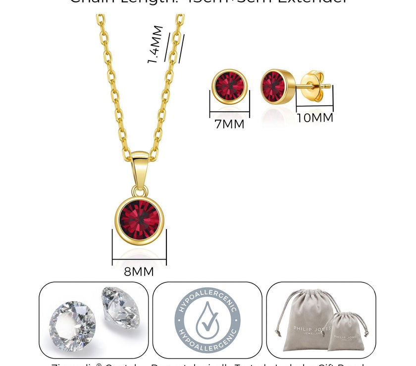 Gold Plated January (Garnet) Birthstone Necklace & Earrings Set Created with Zircondia® Crystals