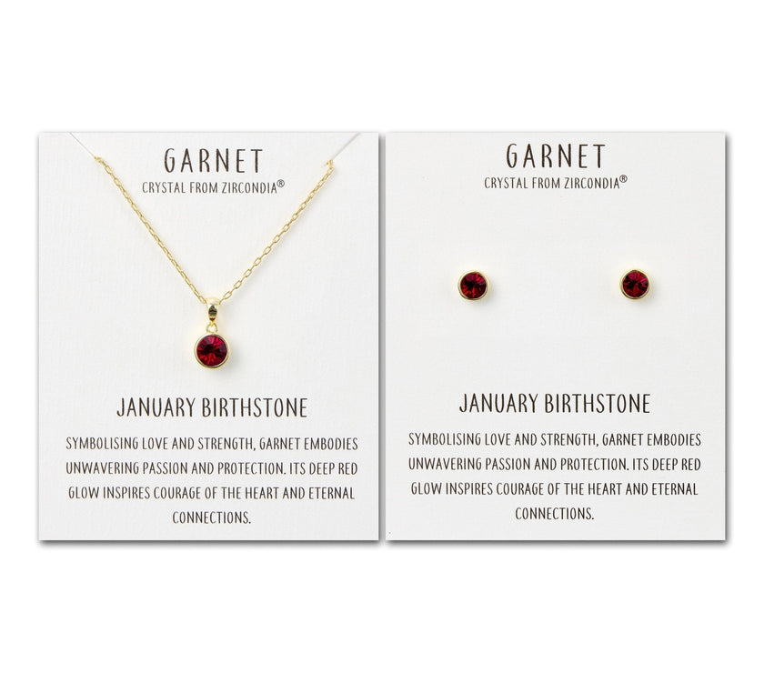 Gold Plated January (Garnet) Birthstone Necklace & Earrings Set Created with Zircondia® Crystals