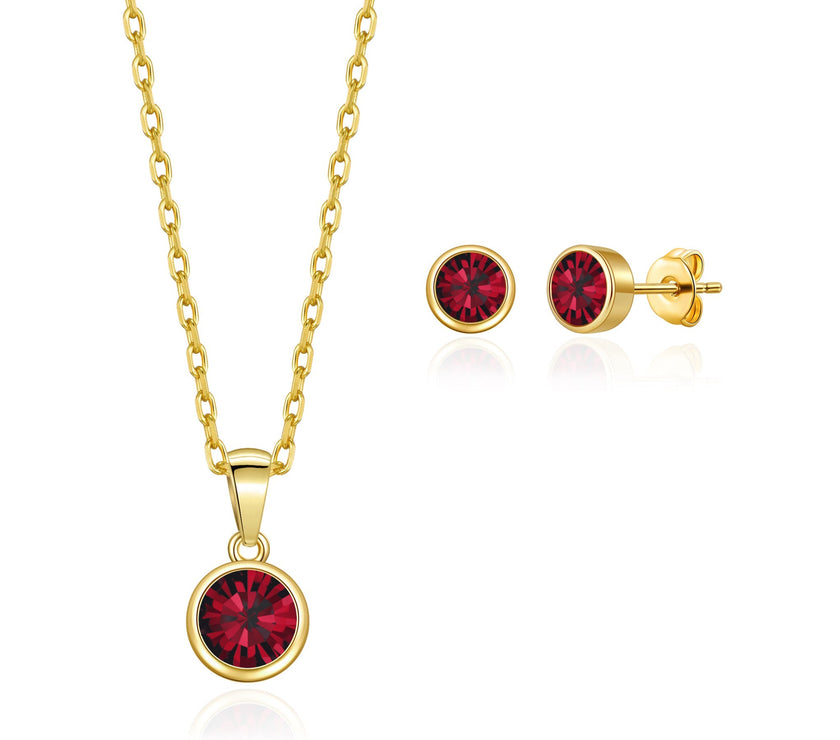 Gold Plated January (Garnet) Birthstone Necklace & Earrings Set Created with Zircondia® Crystals