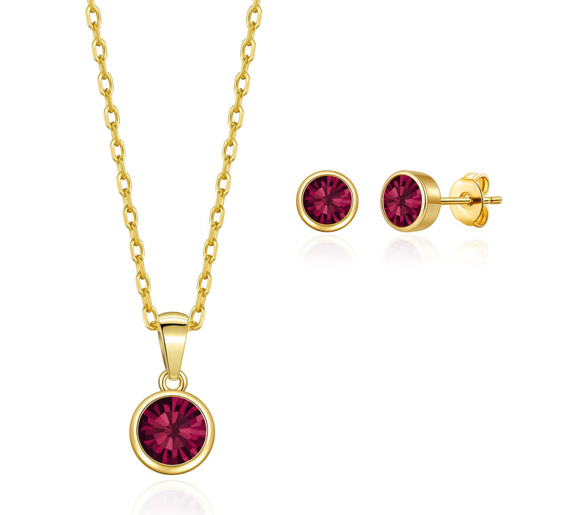 Gold Plated July (Ruby) Birthstone Necklace & Earrings Set Created with Zircondia® Crystals