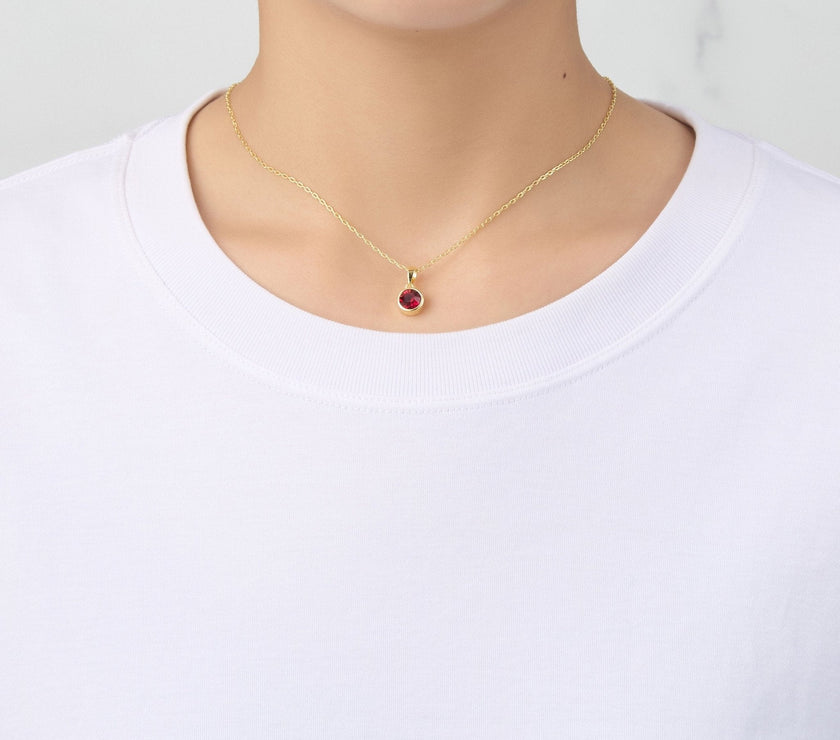 Gold Plated July (Ruby) Birthstone Necklace & Earrings Set Created with Zircondia® Crystals