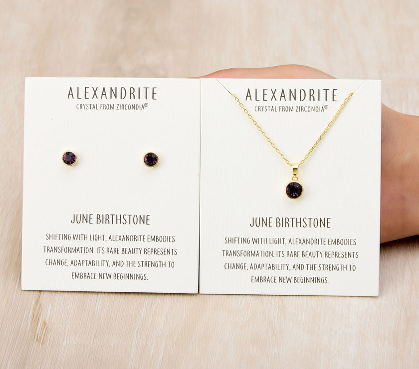 Gold Plated June (Alexandrite) Birthstone Necklace & Earrings Set Created with Zircondia® Crystals