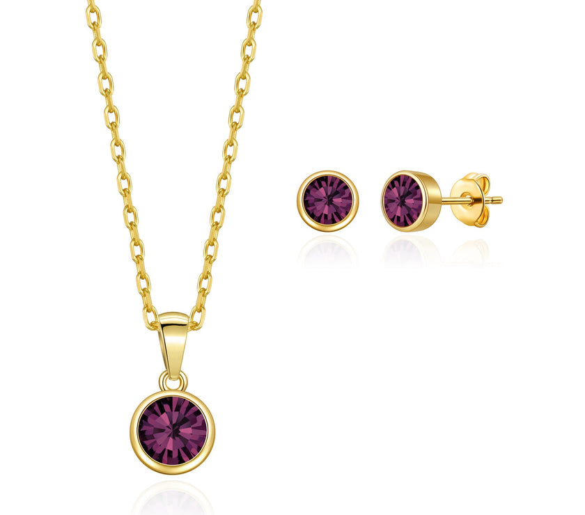 Gold Plated June (Alexandrite) Birthstone Necklace & Earrings Set Created with Zircondia® Crystals
