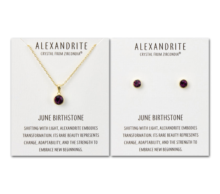 Gold Plated June (Alexandrite) Birthstone Necklace & Earrings Set Created with Zircondia® Crystals