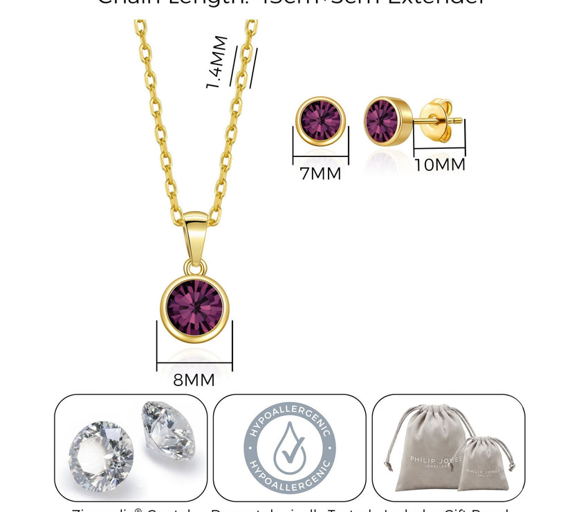 Gold Plated June (Alexandrite) Birthstone Necklace & Earrings Set Created with Zircondia® Crystals