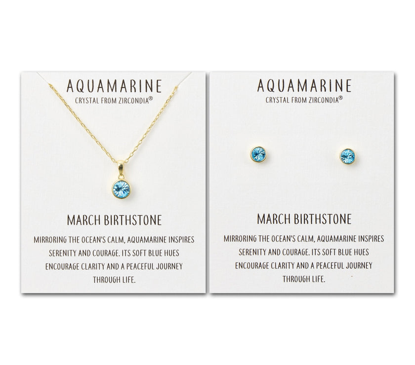 Gold Plated March (Aquamarine) Birthstone Necklace & Earrings Set Created with Zircondia® Crystals