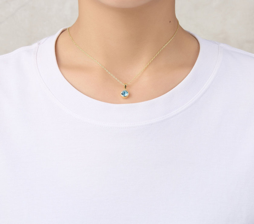 Gold Plated March (Aquamarine) Birthstone Necklace & Earrings Set Created with Zircondia® Crystals