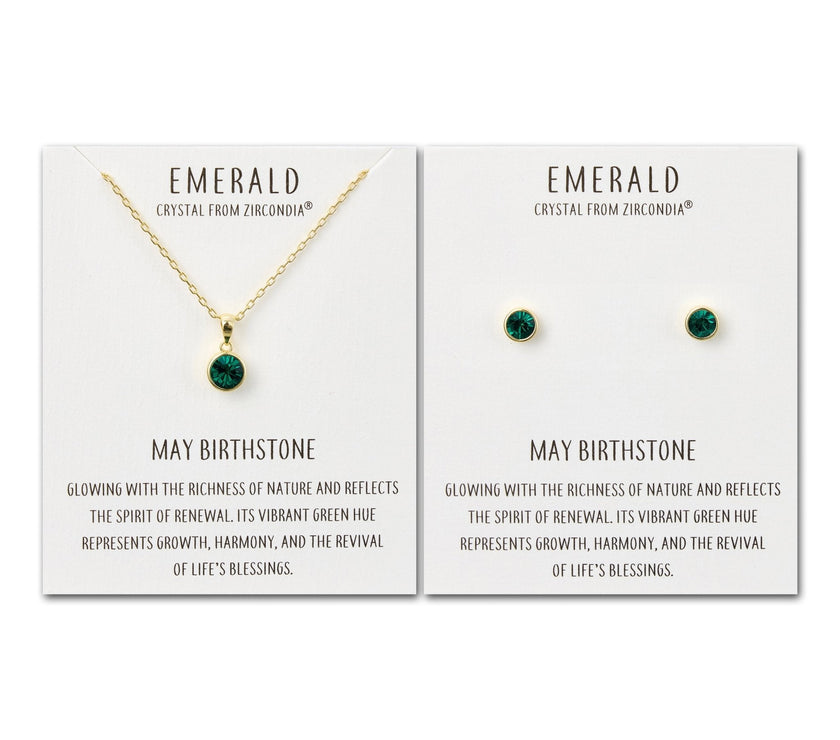 Gold Plated May (Emerald) Birthstone Necklace & Earrings Set Created with Zircondia® Crystals