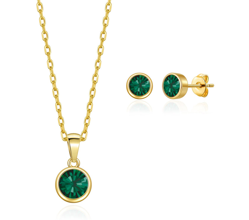 Gold Plated May (Emerald) Birthstone Necklace & Earrings Set Created with Zircondia® Crystals