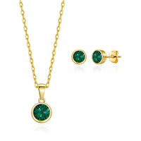 Gold Plated May (Emerald) Birthstone Necklace & Earrings Set Created with Zircondia® Crystals