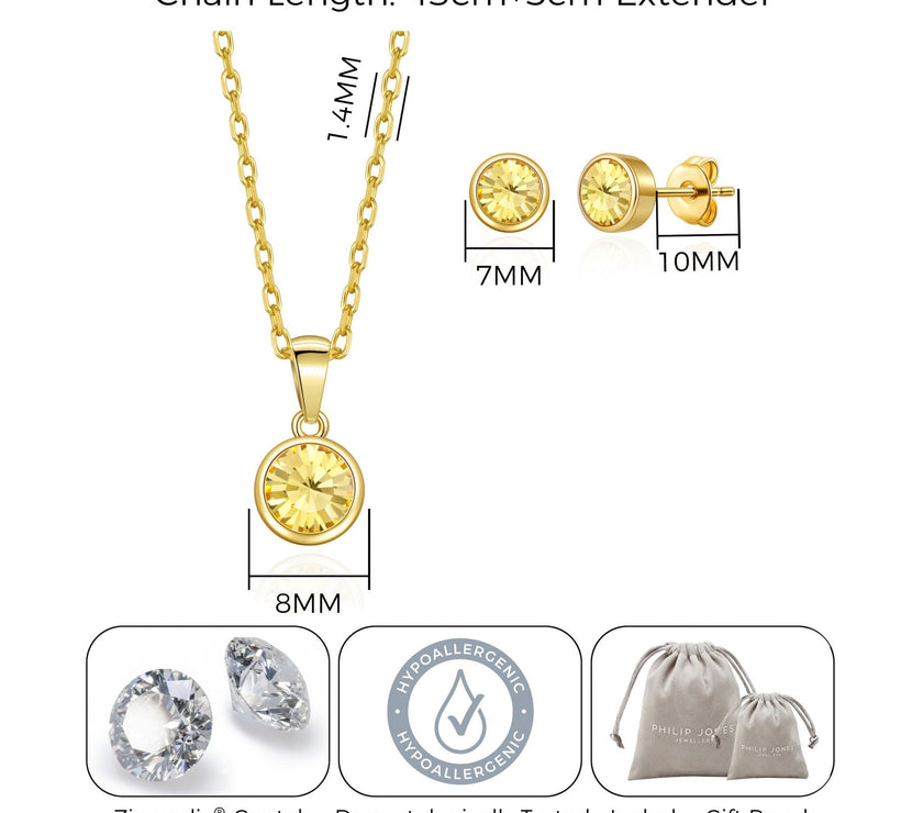 Gold Plated November (Topaz) Birthstone Necklace & Earrings Set Created with Zircondia® Crystals