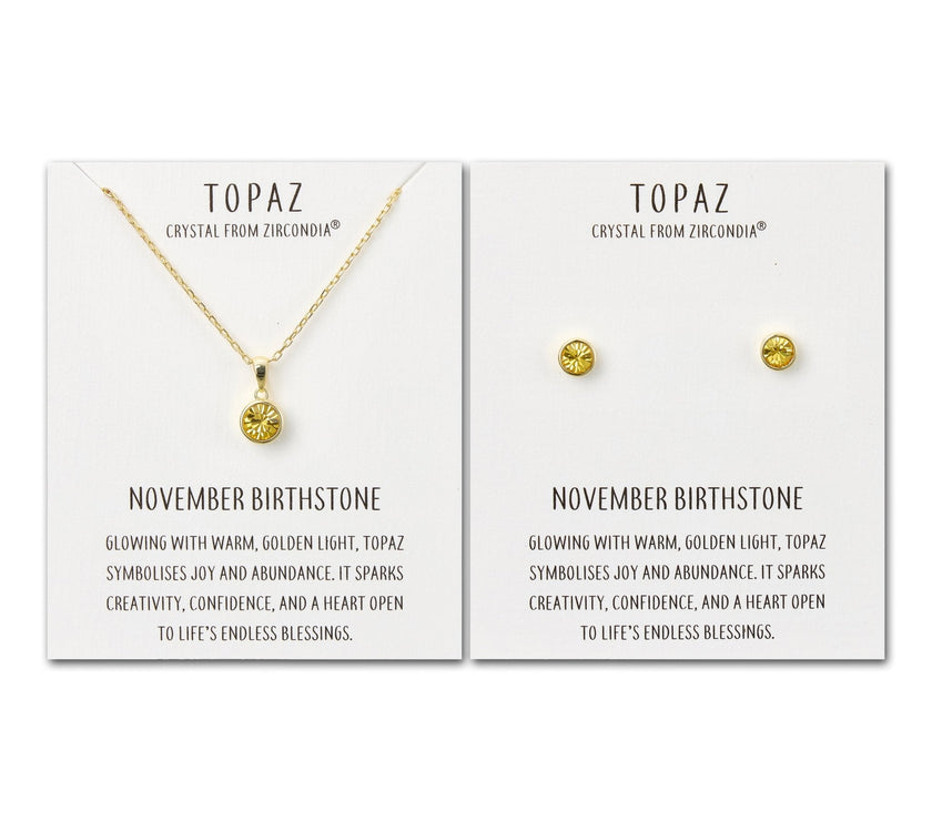 Gold Plated November (Topaz) Birthstone Necklace & Earrings Set Created with Zircondia® Crystals