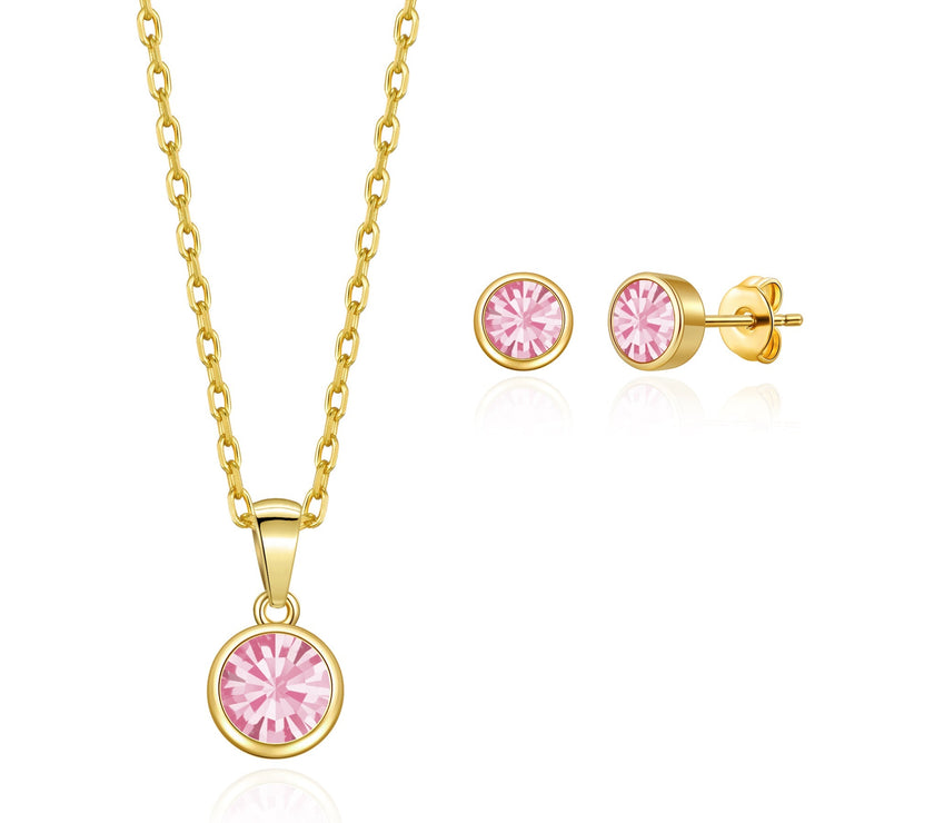 Gold Plated October (Tourmaline) Birthstone Necklace & Earrings Set Created with Zircondia® Crystals
