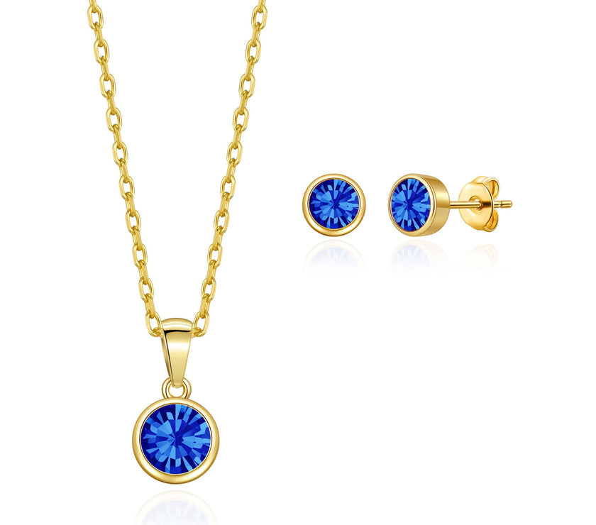 Gold Plated September (Sapphire) Birthstone Necklace & Earrings Set Created with Zircondia® Crystals