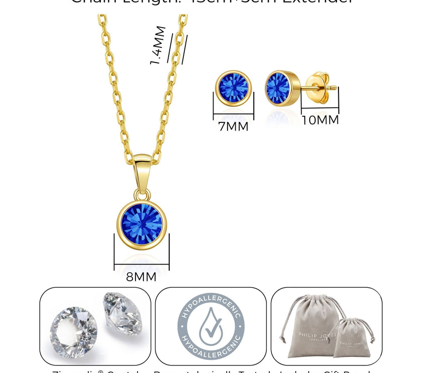 Gold Plated September (Sapphire) Birthstone Necklace & Earrings Set Created with Zircondia® Crystals