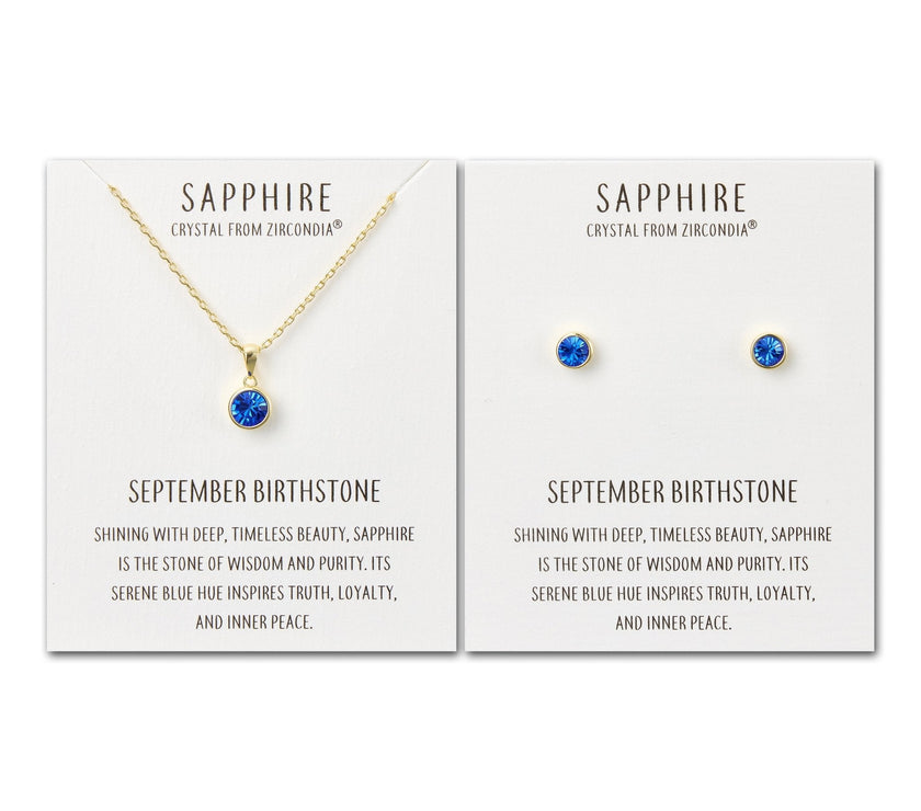 Gold Plated September (Sapphire) Birthstone Necklace & Earrings Set Created with Zircondia® Crystals