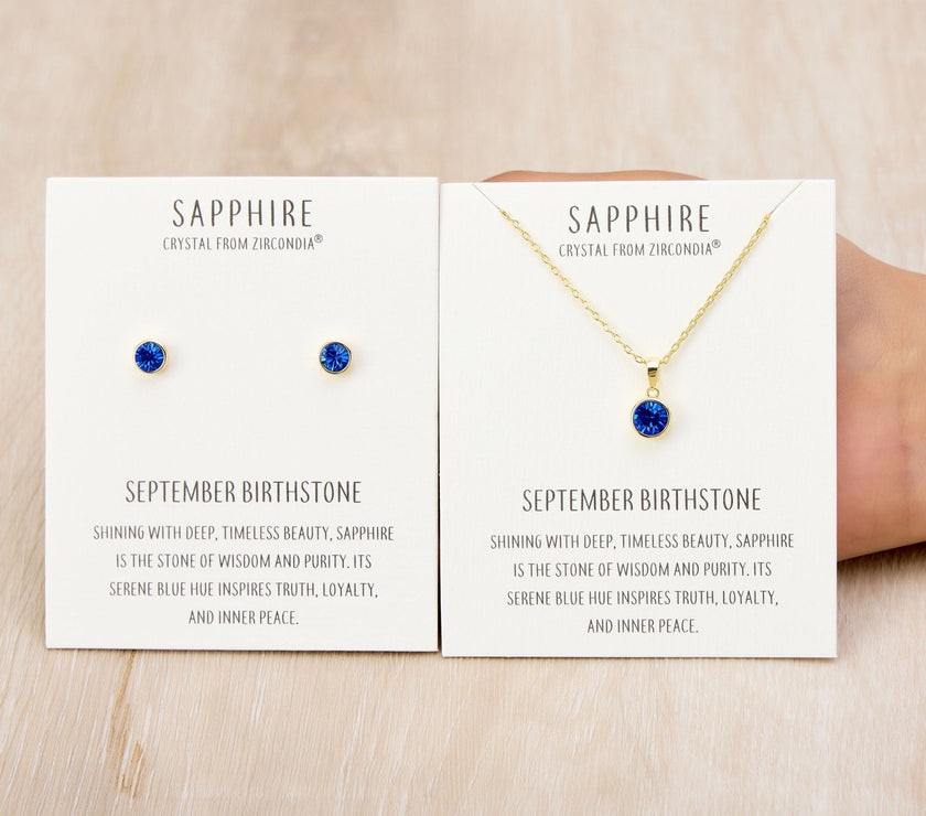 Gold Plated September (Sapphire) Birthstone Necklace & Earrings Set Created with Zircondia® Crystals