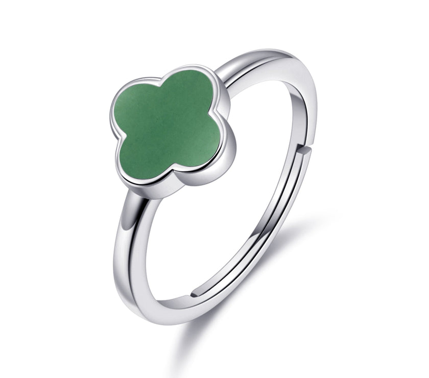 Green Aventurine Gemstone Adjustable Clover Ring