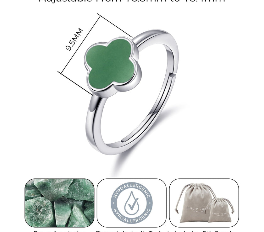 Green Aventurine Gemstone Adjustable Clover Ring
