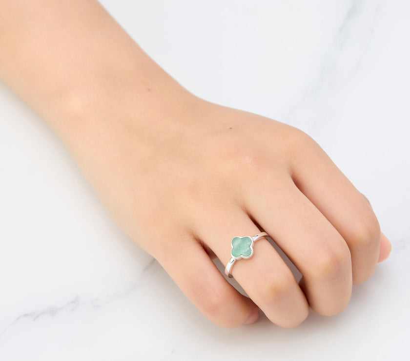 Green Aventurine Gemstone Adjustable Clover Ring