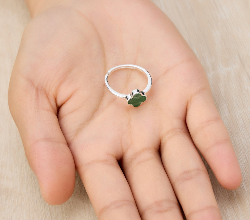 Green Aventurine Gemstone Adjustable Clover Ring
