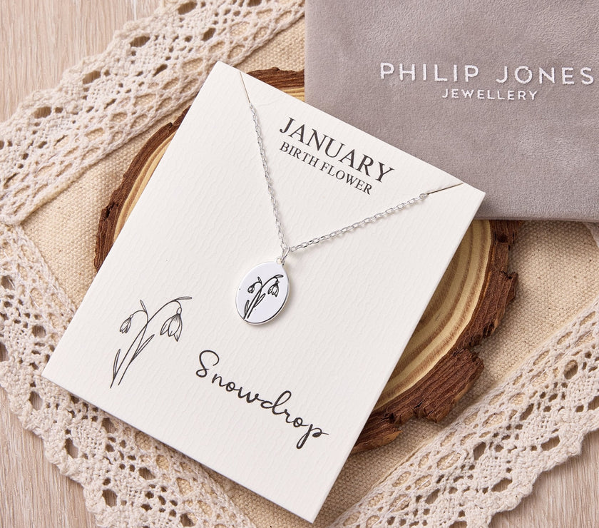 January Birth Flower Snowdrop Necklace with Card