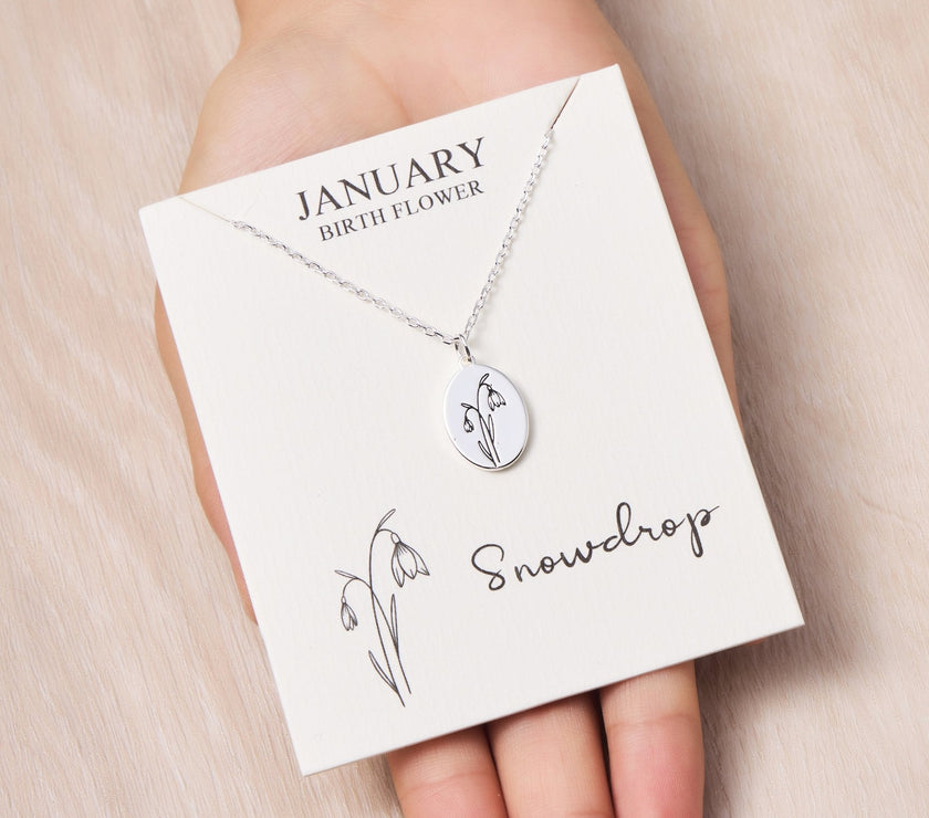January Birth Flower Snowdrop Necklace with Card