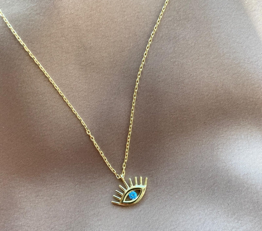 Aqua Blue Eye Evil Eye Sterling Silver Necklace