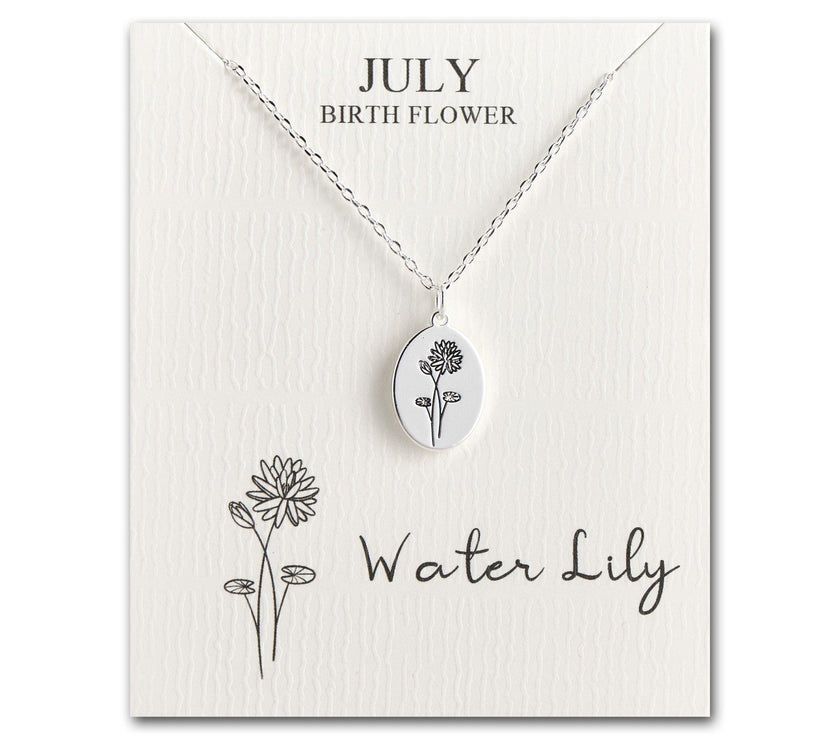 July Birth Flower Water Lily Necklace with Card