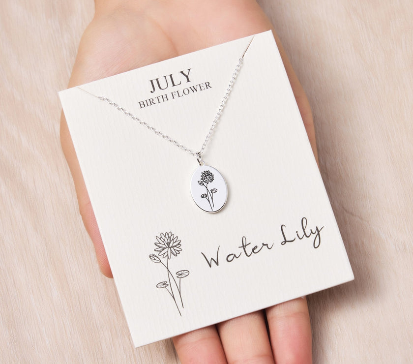 July Birth Flower Water Lily Necklace with Card