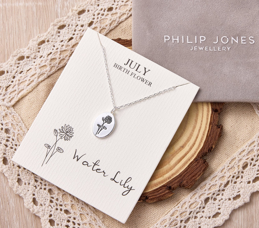 July Birth Flower Water Lily Necklace with Card